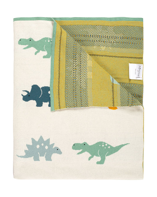 Pomme Dinosaur Family Knitted Ultra Soft 100% Cotton Blanket-White-For Infants
