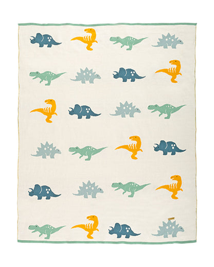 Pomme Dinosaur Family Knitted Ultra Soft 100% Cotton Blanket-White-For Infants