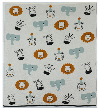 Pomme Jungle Safari Knitted Ultra Soft Blanket-100% Cotton-White-For Infants