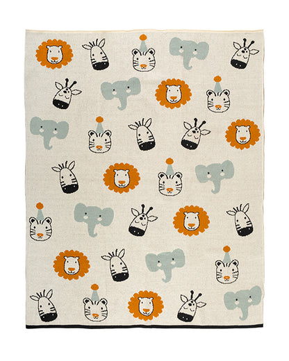 Pomme Jungle Safari Knitted Ultra Soft Blanket-100% Cotton-White-For Infants