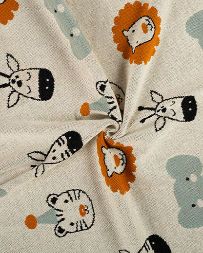 Pomme Jungle Safari Knitted Ultra Soft Blanket-100% Cotton-White-For Infants