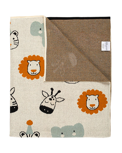 Pomme Jungle Safari Knitted Ultra Soft Blanket-100% Cotton-White-For Infants