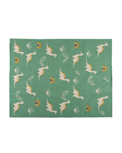 Pomme Dino Dreams Knitted Ultra Soft Blanket-100% Cotton-Sea Green-For Infants