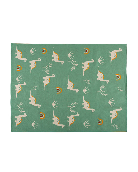 Pomme Dino Dreams Knitted Ultra Soft Blanket-100% Cotton-Sea Green-For Infants
