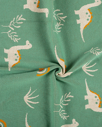 Pomme Dino Dreams Knitted Ultra Soft Blanket-100% Cotton-Sea Green-For Infants