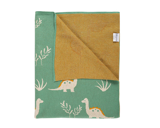 Pomme Dino Dreams Knitted Ultra Soft Blanket-100% Cotton-Sea Green-For Infants