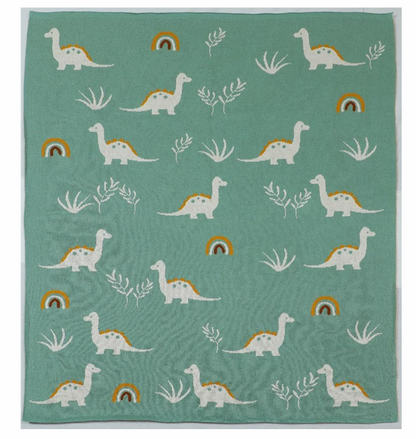 Pomme Dino Dreams Knitted Ultra Soft Blanket-100% Cotton-Sea Green-For Infants