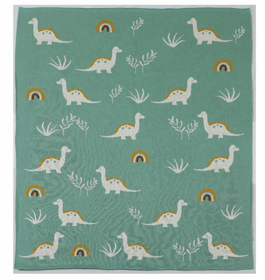 Pomme Dino Dreams Knitted Ultra Soft Blanket-100% Cotton-Sea Green-For Infants