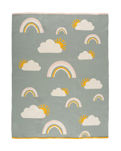 Pomme Rainbow Clouds Knitted Ultra Soft Blanket-100% Cotton-Grey-For Infants