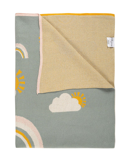 Pomme Rainbow Clouds Knitted Ultra Soft Blanket-100% Cotton-Grey-For Infants