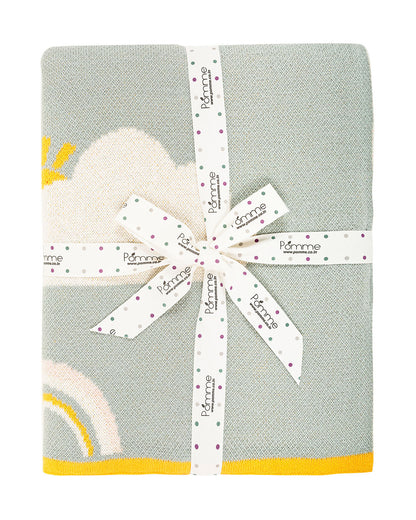 Pomme Rainbow Clouds Knitted Ultra Soft Blanket-100% Cotton-Grey-For Infants
