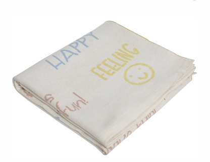 Pomme Smiley Knitted Ultra Soft Blanket-100% Cotton-White-For Infants