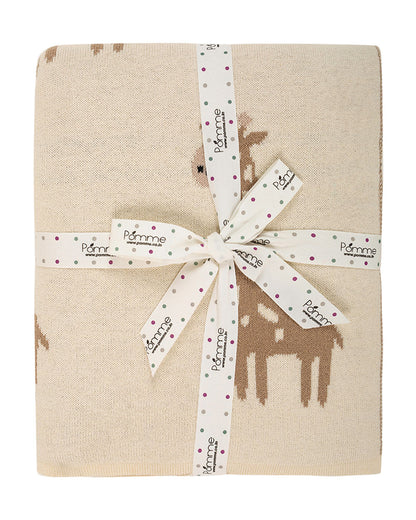 Pomme Giraffe Knitted Ultra Soft Blanket-100% Cotton-Grey-For Infants