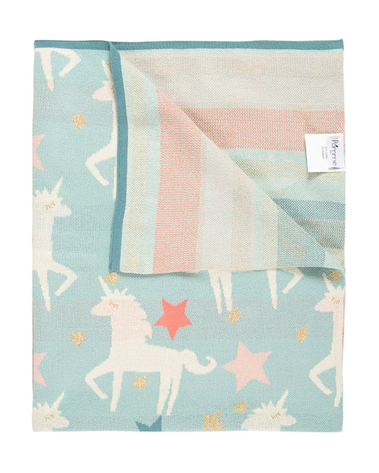 Pomme Unicorn Knitted Ultra Soft Blanket-100% Cotton-Cyan Blue-For Infants