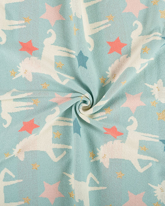 Pomme Unicorn Knitted Ultra Soft Blanket-100% Cotton-Cyan Blue-For Infants