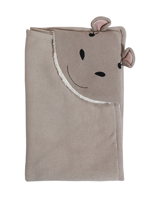Pomme Hippo Knitted Ultra Soft Hooded Blanket-100% Cotton-Grey-For Infants
