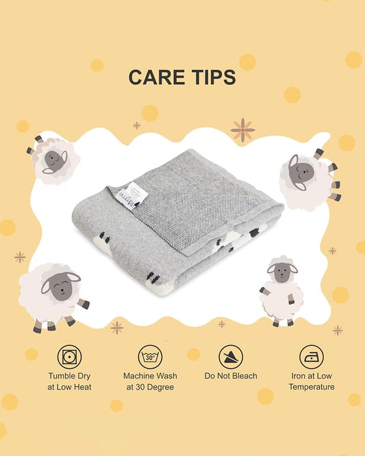 Pomme Sheep Knitted Ultra Soft Blanket-100% Cotton-Light Grey-For Infants