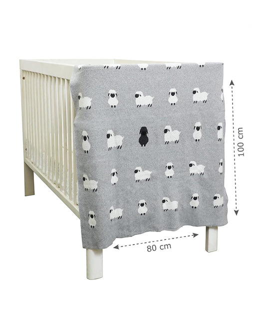 Pomme Sheep Knitted Ultra Soft Blanket-100% Cotton-Light Grey-For Infants