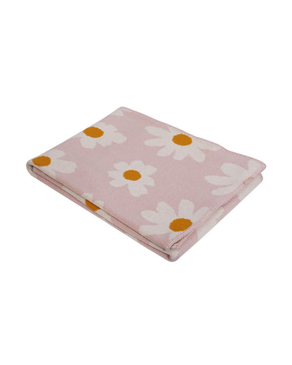 Pomme Flowers Knitted Ultra Soft Blanket-100% Cotton-Peach Pink-For Infants