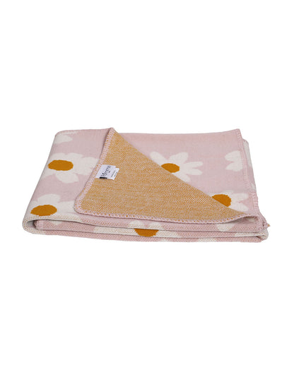 Pomme Flowers Knitted Ultra Soft Blanket-100% Cotton-Peach Pink-For Infants