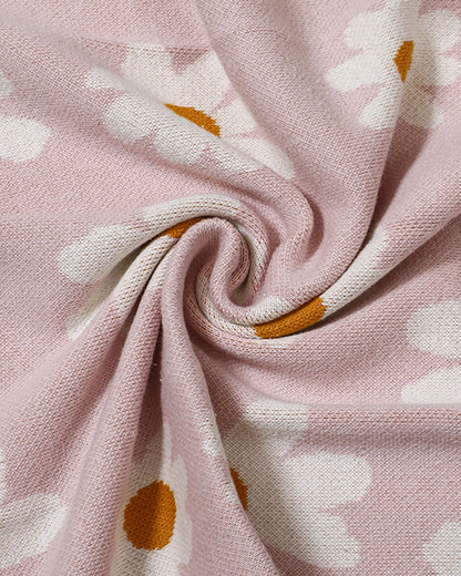 Pomme Flowers Knitted Ultra Soft Blanket-100% Cotton-Peach Pink-For Infants