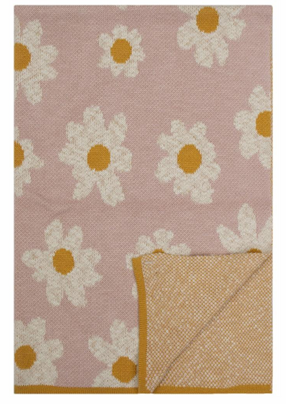 Pomme Flowers Knitted Ultra Soft Blanket-100% Cotton-Peach Pink-For Infants