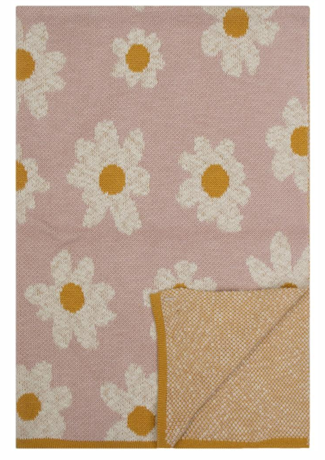 Pomme Flowers Knitted Ultra Soft Blanket-100% Cotton-Peach Pink-For Infants