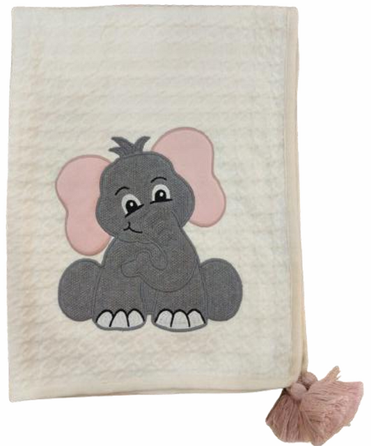 Pomme Elephant Knitted Ultra Soft Blanket-100% Cotton-Beige-For Infants