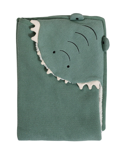 Pomme Crocodile Knitted Ultra Soft Hooded Blanket-100% Cotton-Sea Green-For Infants