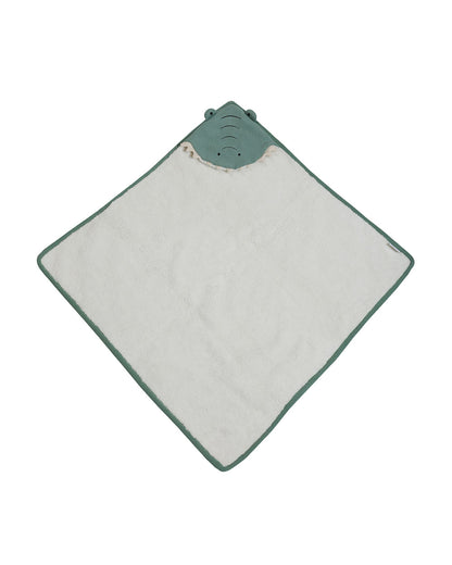 Pomme Crocodile Knitted Ultra Soft Hooded Blanket-100% Cotton-Sea Green-For Infants