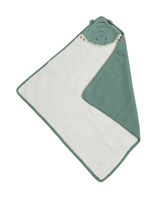 Pomme Crocodile Knitted Ultra Soft Hooded Blanket-100% Cotton-Sea Green-For Infants