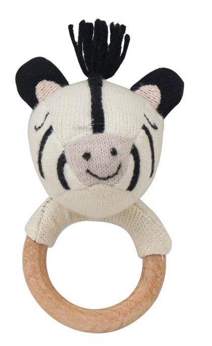 Pomme Zebra Knitted Ring Rattle Toy-Lightweight & Easy To Hold-For Infants