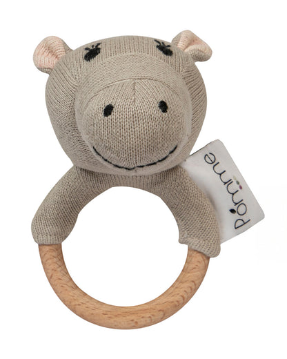 Pomme Hippo Knitted Ring Rattle Toy-Lightweight & Easy To Hold-For Infants