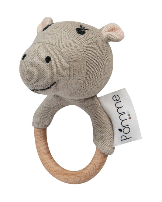 Pomme Hippo Knitted Ring Rattle Toy-Lightweight & Easy To Hold-For Infants