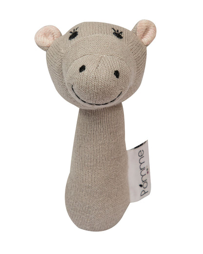 Pomme Hippo Knitted Stick Rattle Toy-Lightweight & Easy To Hold-For Infants
