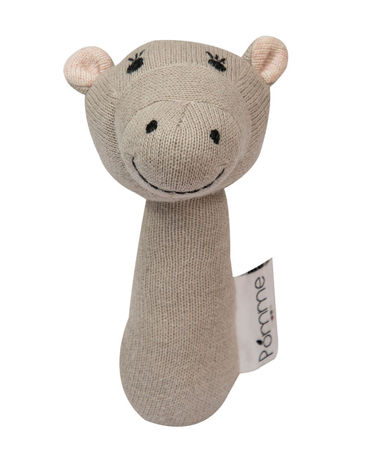 Pomme Hippo Knitted Stick Rattle Toy-Lightweight & Easy To Hold-For Infants