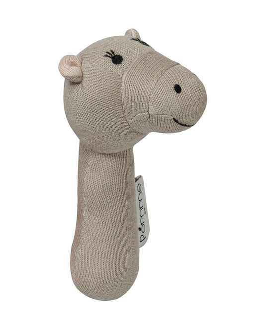 Pomme Hippo Knitted Stick Rattle Toy-Lightweight & Easy To Hold-For Infants