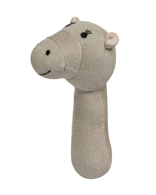 Pomme Hippo Knitted Stick Rattle Toy-Lightweight & Easy To Hold-For Infants