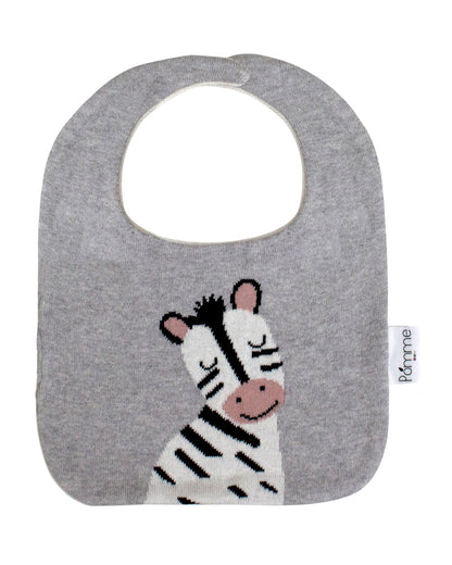 Pomme Cotton Knitted Grey Zebra Bib Apron-Lightweight and Breathable-6 to 36M