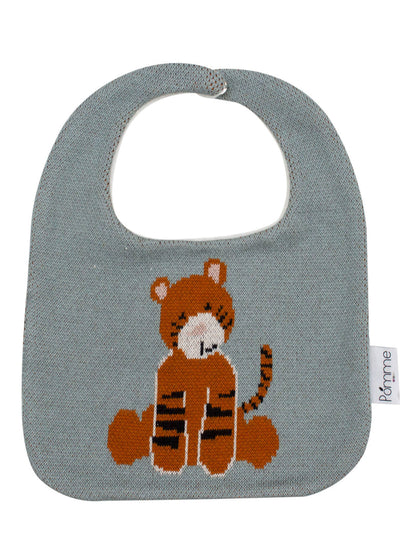 Pomme Cotton Knitted Grey Tiger Bib Apron-Lightweight and Breathable-6 to 36M