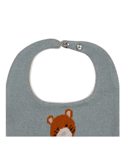 Pomme Cotton Knitted Grey Tiger Bib Apron-Lightweight and Breathable-6 to 36M