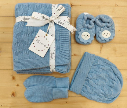 Pomme Newborn Essentials Knitted Gift Set For Baby Shower-Pack of 4-Teal Happy Sun