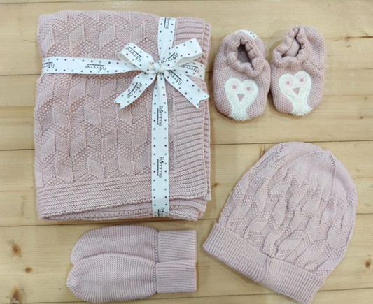 Pomme Newborn Essentials Knitted Gift Set For Baby Shower-Pack of 4-Natural Sleepy Owl