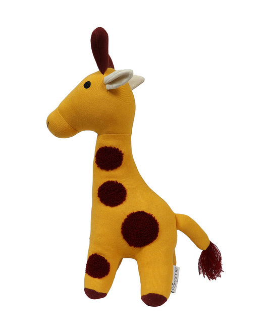 Pomme Yellow Giraffe Cotton Knitted Soft Toy-Promotes Visual Stimulation-Plush Cuddly Toy For Newborn