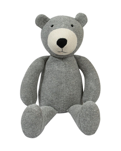 Pomme Grey Bear Cotton Knitted Soft Toy-Promotes Tactile Stimulation-Plush Cuddly Toy For Newborn