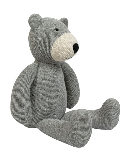 Pomme Grey Bear Cotton Knitted Soft Toy-Promotes Tactile Stimulation-Plush Cuddly Toy For Newborn