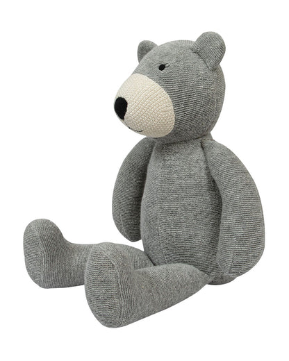 Pomme Grey Bear Cotton Knitted Soft Toy-Promotes Tactile Stimulation-Plush Cuddly Toy For Newborn