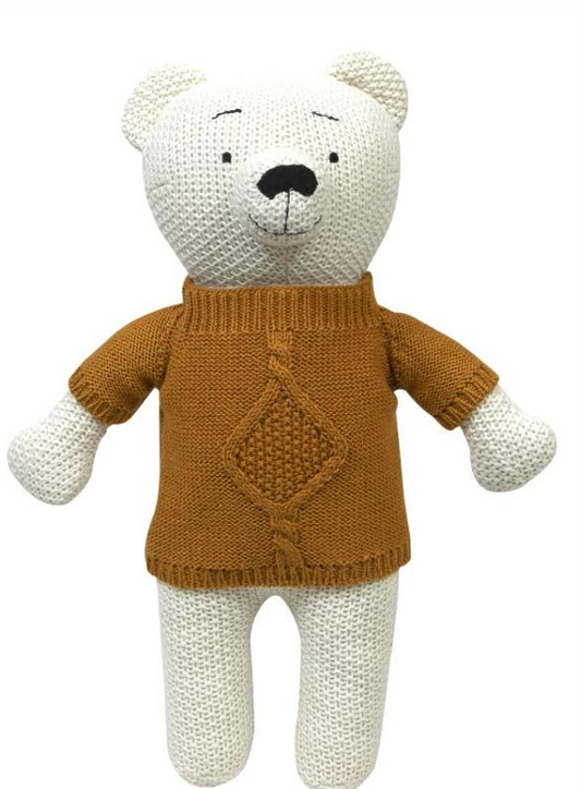 Pomme Cute Bear With Yellow Dress Cotton Knitted Soft Toy-Promotes Visual Stimulation-Plush Cuddly Toy For Newborn