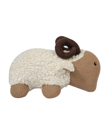 Pomme Cute Horn Sheep Cotton Knitted Soft Toy-Promotes Tactile Stimulation-Plush Cuddly Toy For Newborn