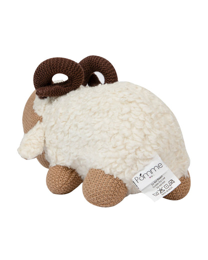Pomme Cute Horn Sheep Cotton Knitted Soft Toy-Promotes Tactile Stimulation-Plush Cuddly Toy For Newborn